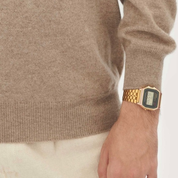 PAULO MONDO 100% Cashmere Two Ply V Neck Sweater, tan - Picture 4 of 6